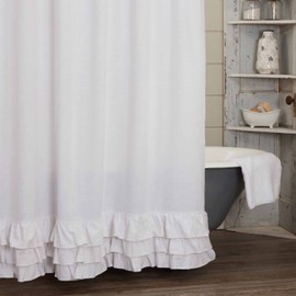 Piper Classics Serenity Ruffled Shower Curtain, 72" L x 72" W, Crisp White w/Ruffles at Bottom, Cottage, Farmhouse, Boho Style