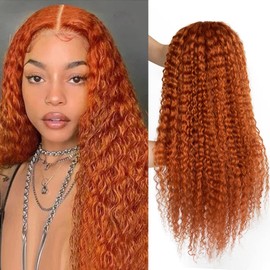 Ginger Orange Lace Front Wigs Human Hair Curly Wave for Black Women, 13x5x1 T Part Lace Frontal Wigs Colored Human Hair Wigs Pre-Plucked Hairline with Baby Hair Bleached Knots 20 Inch 150 Density