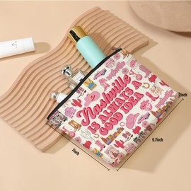 DJHUNG Nashville Travel Gift Cosmetic Bag Nashville Lover Gifts Makeup Bag Country Music Themed Gifts for Traveller Women Friends Sister Birthday Christmas Bachelorette Party Favors Girls Trip Gifts