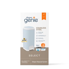 Diaper Genie Select Pail (Blue) is Made of Durable Stainless Steel and Includes 1 Starter Square Refill That can Hold up to 165 Newborn-Sized Diapers.