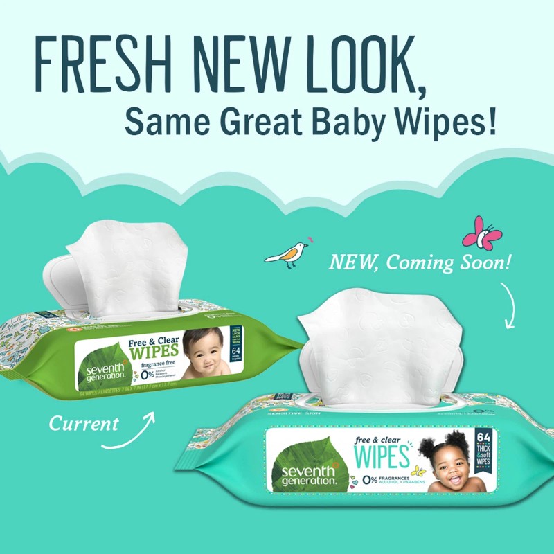 Seventh Generation Baby Wipes Unscented 64 Count Gentle Hypoallergenic Care