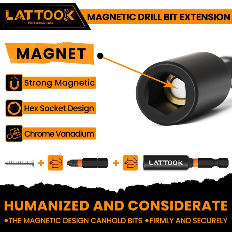 Drill Bit Extension Set, LATTOOK 6PCS Magnetic Drill Extension Bit