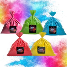 AWZNG Holi Colors Powder for color run,Pack of 5 Bags,25 Pounds in Bulk,5 lbs of Each Color-Red,Yellow,Blue,Pink,Green for Festivals