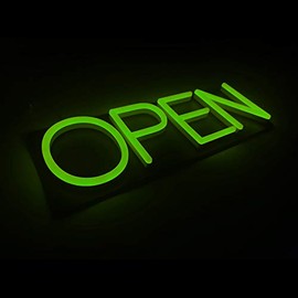 HiNeon Green Neon Open Sign 20inx7in LED Open Sign w/ Remote Controller, Electric Light Up Open Sign for Business Store, w/ Hanging Chain for Shop Windows, Direct Plug-In w/ 12V Power Adapter