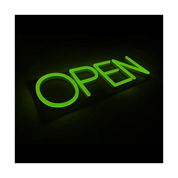 HiNeon Green Neon Open Sign 20inx7in LED Open Sign w/