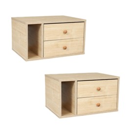 Floating Nightstand Set of 2 with Drawers, Small Bedside End Table with Open Storage Shelf, Modern Floating Night Stand for Bedroom, Wood Wall Mounted Desk with 2 Drawers for Living Room (Natural)