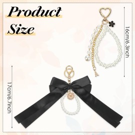 FdcLixuvol Bow Keychain, 2PCS Pearl Keychain Wristlet Keychains Cute Purse Keychains Bow Ribbon Coquette Keychain Purse Charms with Wristband Ring for Car Keys Handbags Women Bag Accessories