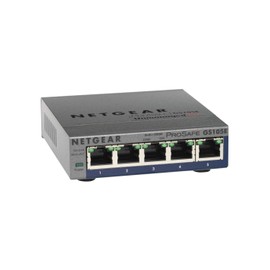 Netgear GS105E-200PES 5-Port Smart Managed Plus Gigabit Switch (up to 2000 Mbps, plug-and-play, configurable with German GUI, VLAN, QoS/DoS, IGMP snooping, fanless, metal chassis)