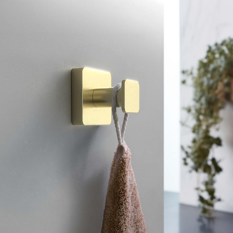 KIBI Blaze Bathroom Towel Hook – Brushed Gold Wall Mounted