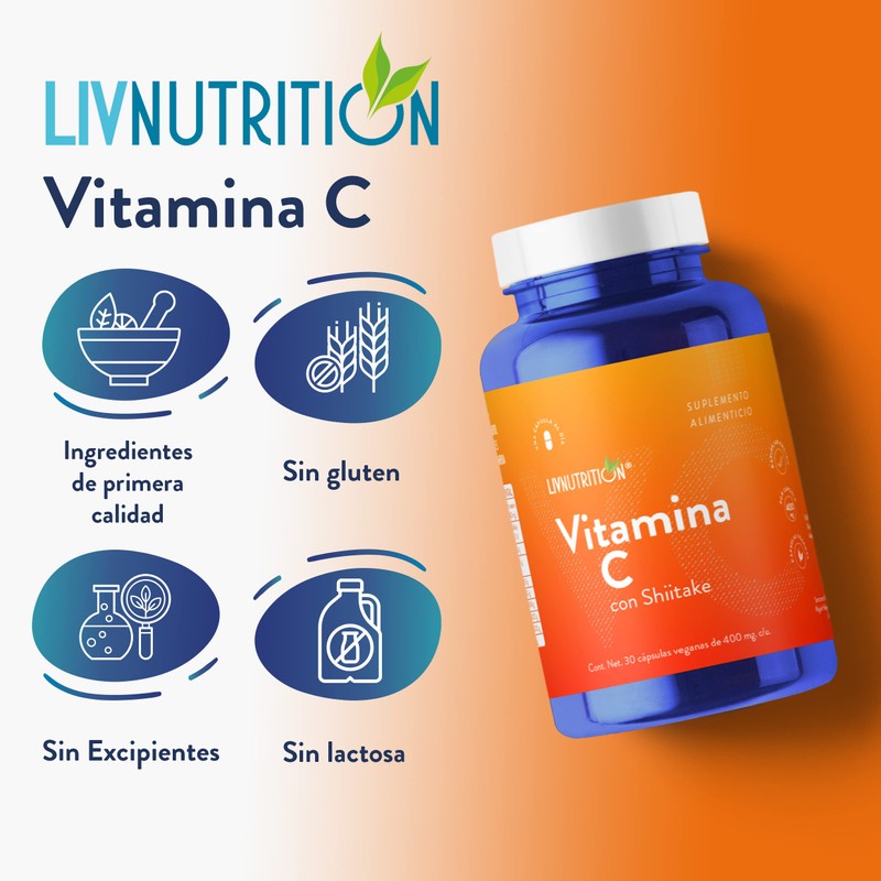 Vitamina C con Shiitake en polvo con 60 cápsulas de