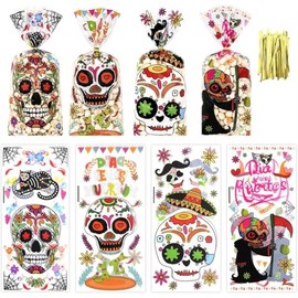 Embalaje Bolsa De Halloween - 100 Bolsas De Dulces Con 120 Corbatas, Bolsas De Regalo De Fiesta, Celofán, Decoraciones