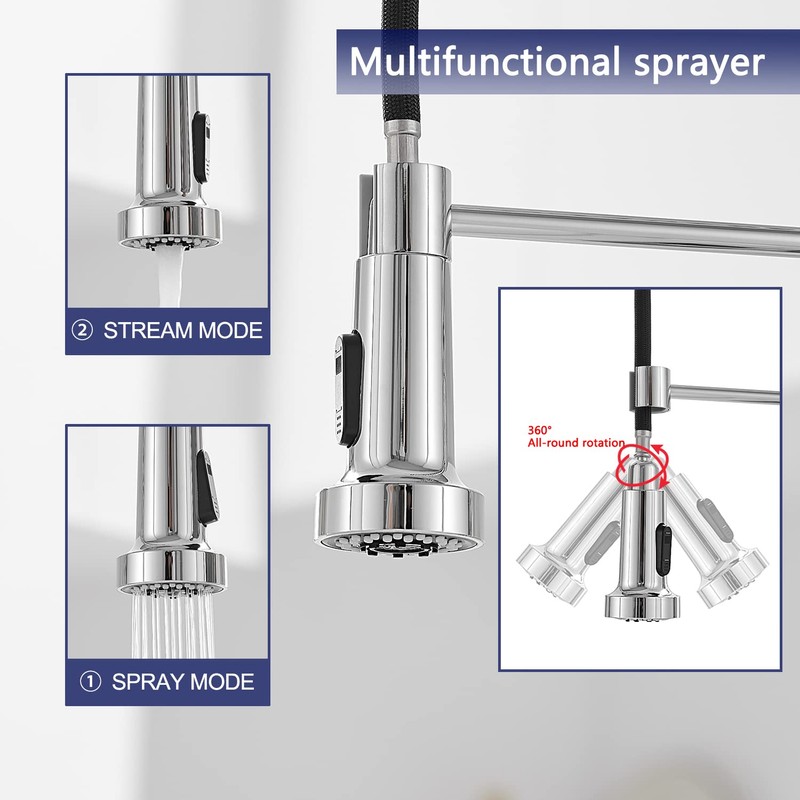 VOTON Chrome Kitchen Faucets with Pull Out Sprayer Commercial Spring