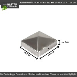 Post Cap Stainless Steel | Shape: Pyramid | 9 x 9 (9.1 x 9.1) cm Square | Made of Stainless Steel | Fence Post Cap | Post Cap | Post Cover | Post Cover