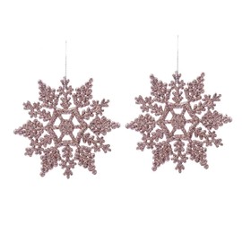 12pk Glitter Snowflake Hanging Decorations, Christmas Tree Snowflake Baubles/Ornaments (Rose Gold)