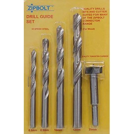 Zipbolt 40.285 Replacement Drill Bit Set for Universal Drill Guide Woodworking Project Kit - Includes HSS 6.5mm, 8.5mm, 10mm, 12mm, Drill Bits and a 25mm Carbide-Tipped HSS Forstner Bit
