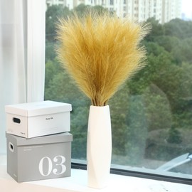 Wertuirk 9 Stems Gold Pampas Grass - 38 Inch Tall Faux Pompous Grass Decor, Large Artificial Pompas Floral for Wedding Flower Arrangement,Great Gatsby Party Decorationsa and Home Decor (Gold)