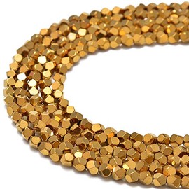 Gold Plated Hematite Faceted Nugget Beads Size 4mm 15.5" Strand