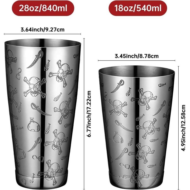 Stainless Steel Boston Shaker with Etched Pattern Weighted Shaking Tin