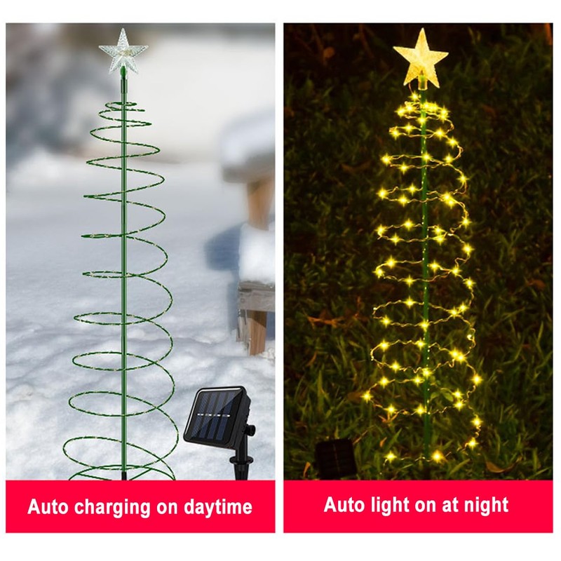 MINTSSOUL 2 Pack Solar Spiral Christmas Trees with Warm White