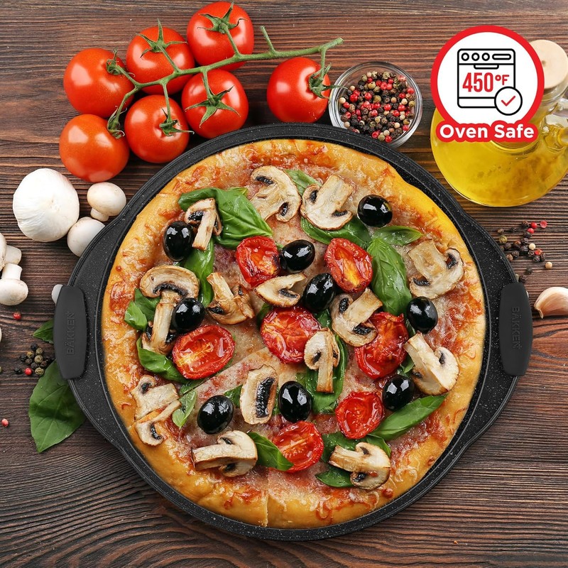 Non-Stick Pizza Pan with Silicone Handle 1 Pack, 13 Inch