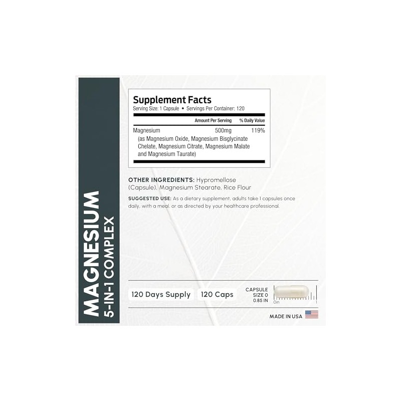 Forestleaf Complejo Magnesio 500mg Cápsulas Suplemento 500