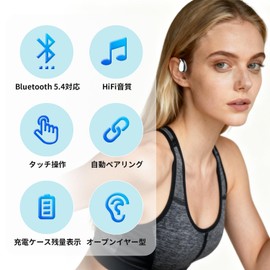 Wireless Earbuds, 2025, Over Ear Earphones, Bluetooth 5.4, Advanced Bone Conduction, Air Conduction, Does Not Clog Ears, Sound Leakage Control, LED Display, Up to 80 Hours Standby, Hi-Fi Sound Quality