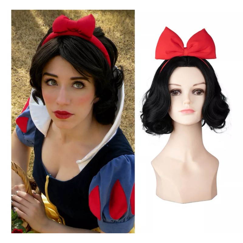 generic Peluca De Mujer Negra Corta Rizada Blanca Nieve Cosplayresi