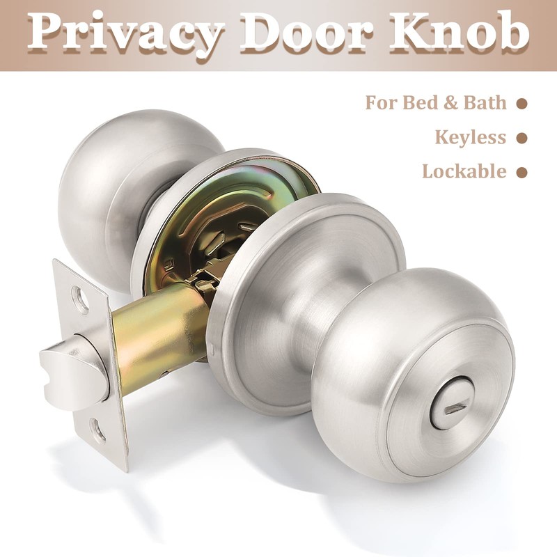Probrico 6 Pack Round Privacy Door Knob(Thumb Turn Lock on