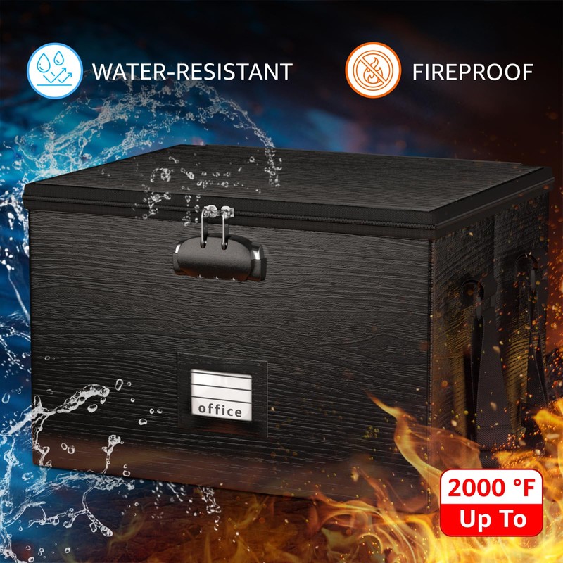 ROSONG Fireproof Document Box File Organizer - Portable Locking Filing