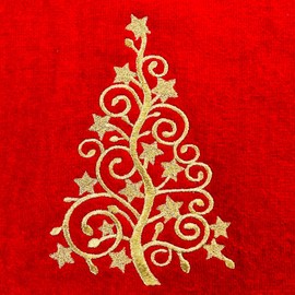 Serafina Home Holiday Christmas Bath Hand Towels, Embroidered Gold Xmas Tree on Red, 2 Piece Set, 16 x 25 inches, 100% Cotton