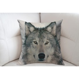 Mugod Grey Wolf Face Cushion Cover Throw Pillow Covers Alpha Male Timber Wolf Portrait Gray in Winter Pillow Case for Men Women Decorative Home Sofa Chair Couch 45x45cm/18x18 Inch