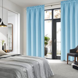 DWCN Blackout Curtains for Bedroom – Thermal Insulated Room Darkening Drapes for Living Room, Light Blue, W 42 x L 84 Inch, Set of 2 Rod Pocket Curtain Panels