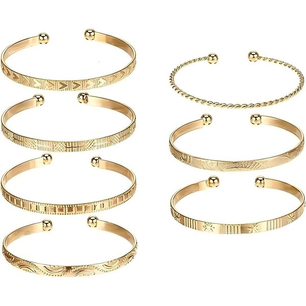 7PCS Gold Bracelet Stack for Women - Adjustable Multi-Layer Gold