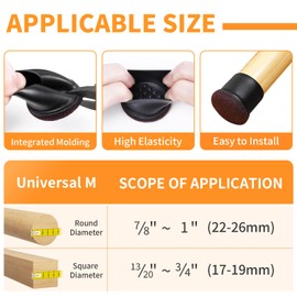 Ezprotekt 24 Pcs Round Silicone Chair Leg Floor Protectors with Felt, Floor Protectors for Chairs, Felt Furniture Pads Cups for Hardwood Floors, Chair Leg Caps Covers (M Fit: 0.87"-1", Black)