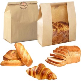 Large Paper Bread Bags for Homemade Sourdough-Bread Packaging Bag for Gifting, Label Seal Sticker Included Pack of 20(11.8x8.2x3.5 inch)