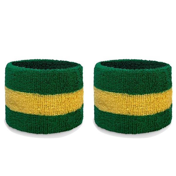 Couver Green/Yellow/Green Stripes Sport Wrist Sweatbands Cotton for Sports & More (1 Pair)