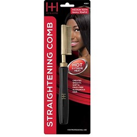 Hot & Hotter Thermal Straightening Comb - Medium Teeth (Model 5501) - Gold Finish Pressing Comb for Stove Top - Classic Manual Hair Straightener for Silk Press & Smoothing