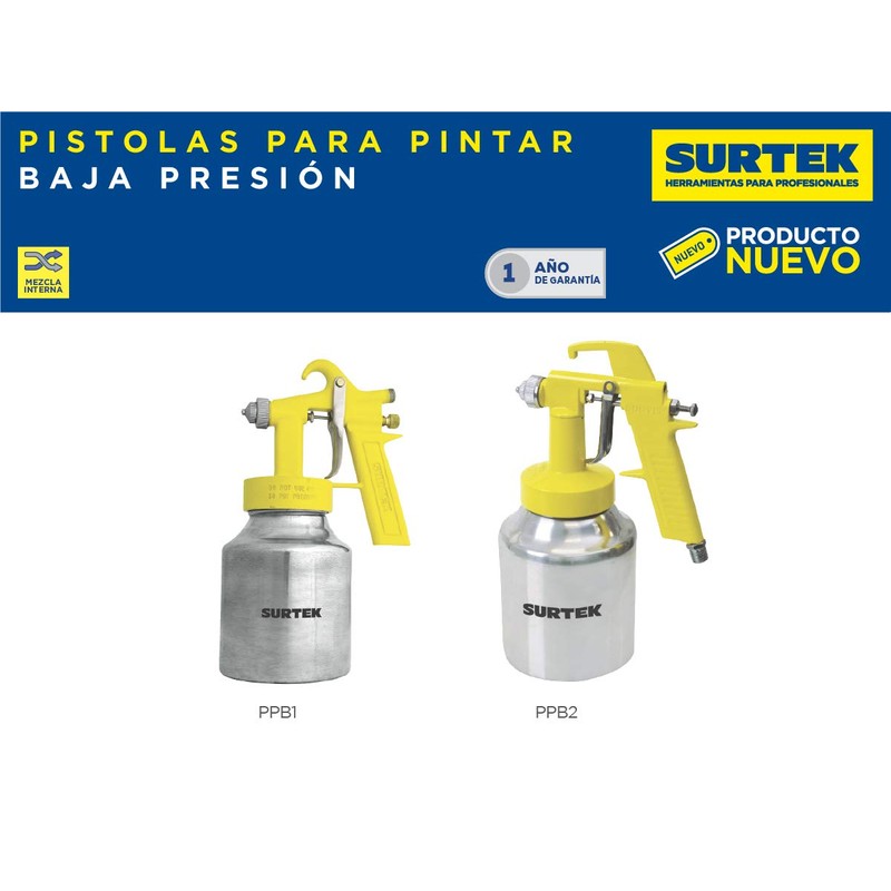 Surtek PPB2 Pistola para pintar de baja presión, capacidad 1000