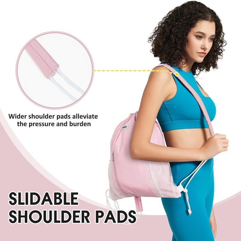WANDF Drawstring Backpack with Shoulder Pad Sports Gym Backpack with
