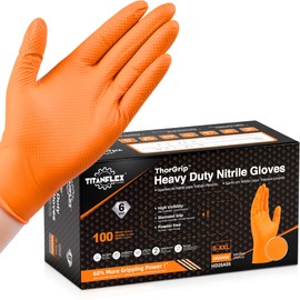 TitanFlex Heavy Duty Orange Nitrile Gloves, 6 Mil, X-Large, Industrial Raised Diamond Texture, Work Gloves Disposable Latex Free, Powder Free, Chemical Resistant, Mechanic Gloves(Box of 100)