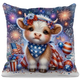OFlich 4th of July Patriotic Cow Pillow Covers 18x18, Patriotic Outdoor Pillow Covers, Patriotic Home Decor, Independence Day Decor, Cow Gifts for Women Cow Lovers, Cow Room Decor, Cow Pillow Cases