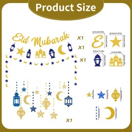 Ramadan Mubarak Banner Gold Glitter, Ramadan Kareem Banner for Ramadan Decorations, Complete Ramadan Decorations Set – Exquisite Eid Mubarak, Hajj Mubarak Decorations for Home