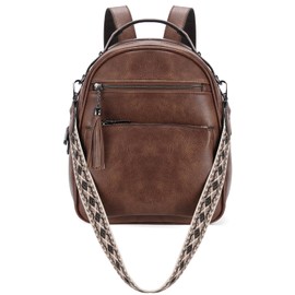 Kasgo Mini Backpack Women's Waterproof PU Leather Small Backpack Women Convertible Shoulder Bag Travel Handbag, brown