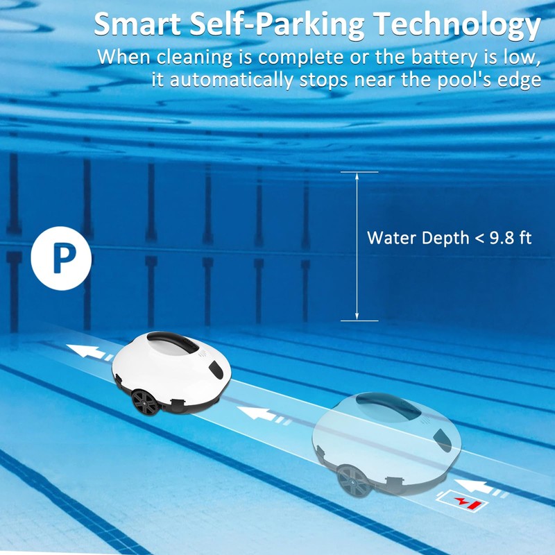 TCEUMIK Cordless Robotic Pool Cleaner 130 Mins Runtime Lightweight Automatic