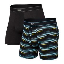 SAXX Underwear Co. Men's Daytripper Boxer Brief Fly 2Pk, Broadcast Stripe/Black, X-Large