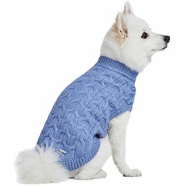 Blueberry Pet Classic Fuzzy Textured Knit Pullover Crew-Neck Dog Sweater in Heather Blue, Back Length 18", Pack of 1 Clothes for Dogs