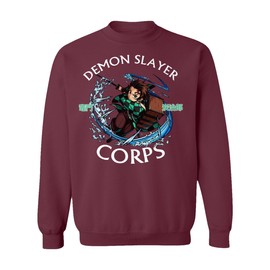 RIVEBELLA Anime Manga Tanjiro Sword Slayers Demon Unisex Sweatshirt Crewneck Sweater (Maroon, 3X-Large)