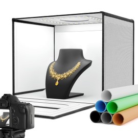 RALENO 16"x12"x12" Photo Studio Light Box, Upgraded Portable Photography Lightbox, Shooting Tent Kit (CRI>95 | 112 LEDs | 24W Adjustable Brightness | 6 Backdrops) for Product Jewelry Watches Cosmetics