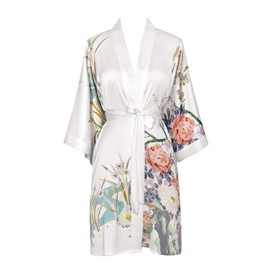 KIM+ONO Women's Charmeuse Kimono Robe Short - Spring Floral - White