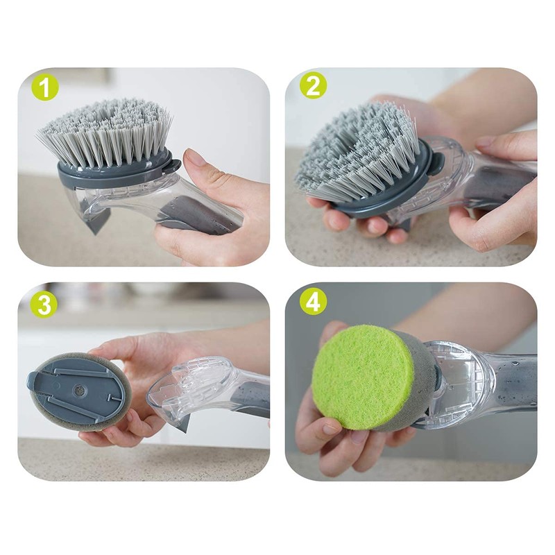 Dish Brush with Handle, JEHONN Dish Scrubber with Soap Dispenser